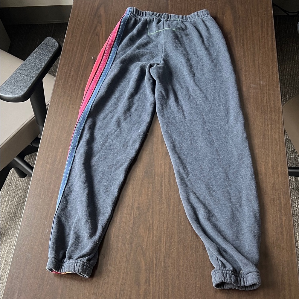 Aviator Nation Kids Rainbow-Stripe Sweatpants in Heather Navy - Sz 12 - Picture 5 of 8